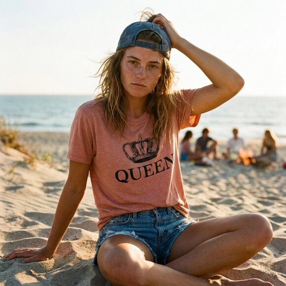 Queen Tops - Instant Message Womens XL Queen Crown Graphic Tee Pink Streetwear Y2K Shirt